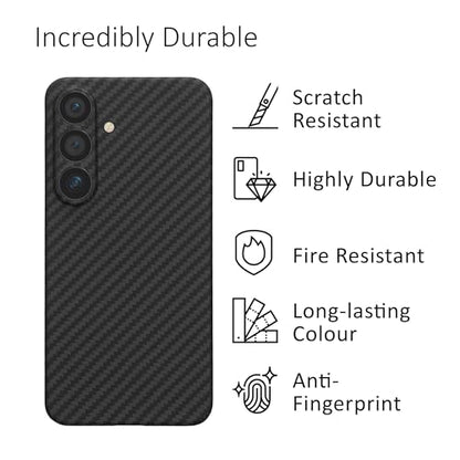 kalibri Aramid Fiber Case Compatible with Samsung Galaxy S25 - Case Super Slim Strong Protective Phone Cover - Black Matte - size: Galaxy S25