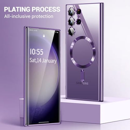 Hurgoer for Samsung Galaxy S24 Ultra Case（Only）.Magnetic Cover for S24 Ultra，Glossy Slim Thin Soft funda capa para for 6.8 inch.Compatible with MagSafe (Purple) - color: Purple