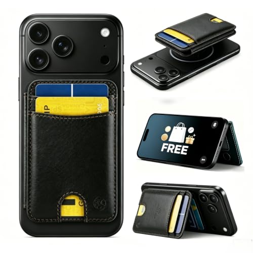 WJX MagSafe Magnetic Phone Wallet, RFID Slim 6 Card Holder with Cash Slot & Clear ID Window, Mini Gift‑Ready Wallet for Google/Samsung/iPhone 17/16/15/14/13/12 Series, Black - color: C-Black