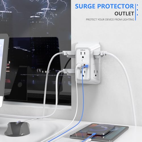 2 Pack Outlet Extender Surge Protector, 6 Outlet Splitter with 4 USB Outlet (2 USB A,2 USB C), 3Sided Power Strip with Adapter Spaced Outlets for Home, Office, Travel(White)-ETL - color: White 2PCS