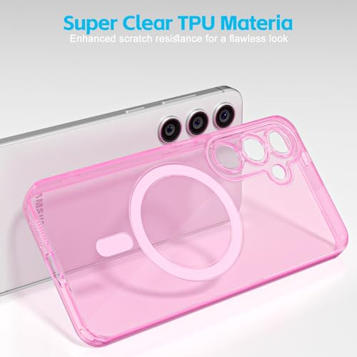 Svanove for Samsung Galaxy S24 FE Case Clear Compatible with Magsafe Silicone, Transparent Thin Magnetic Mag Safe Case Cute, Girly Aesthetic Trendy Slim Hard Rubber Camera Cover Protection, Light Pink - color: Clear Pink, size: S24 FE