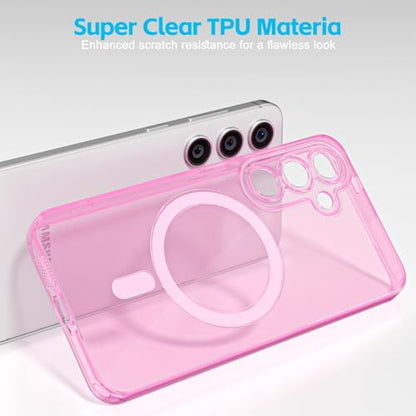 Svanove for Samsung Galaxy S24 FE Case Clear Compatible with Magsafe Silicone, Transparent Thin Magnetic Mag Safe Case Cute, Girly Aesthetic Trendy Slim Hard Rubber Camera Cover Protection, Light Pink - color: Clear Pink, size: S24 FE