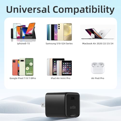 USB C GaN 30W Fast Charging Block(Non-Foldable),PPS PD3.0 Mini Type C Charger for iPhone 17/16/15/14/13/12,Galaxy S25/24/23/22,iPad/AirPod/Apple Watch,Pixel(Cable Not Include)