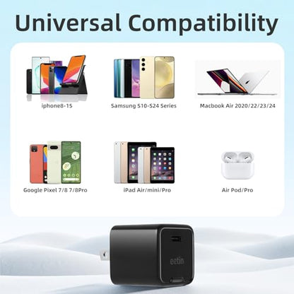 USB C GaN 30W Fast Charging Block(Non-Foldable),PPS PD3.0 Mini Type C Charger for iPhone 17/16/15/14/13/12,Galaxy S25/24/23/22,iPad/AirPod/Apple Watch,Pixel(Cable Not Include)