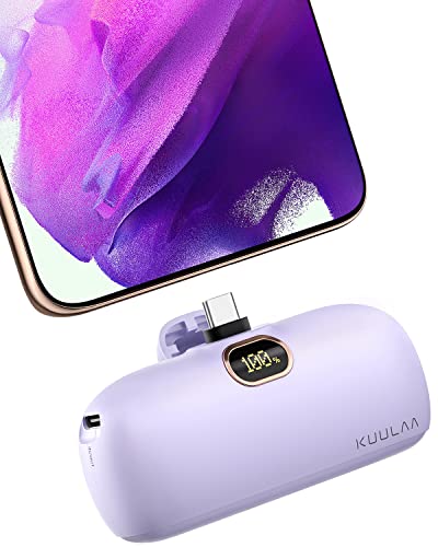 Kuulaa Portable Charger USB C with Built-in USB-C Plug, 5000mAh PD20W Fast Charging Power Bank, LCD Digital Display Battery Pack for iPhone 15/16/17,Samsung S22/S23 & Android (Purple) - color: Purple