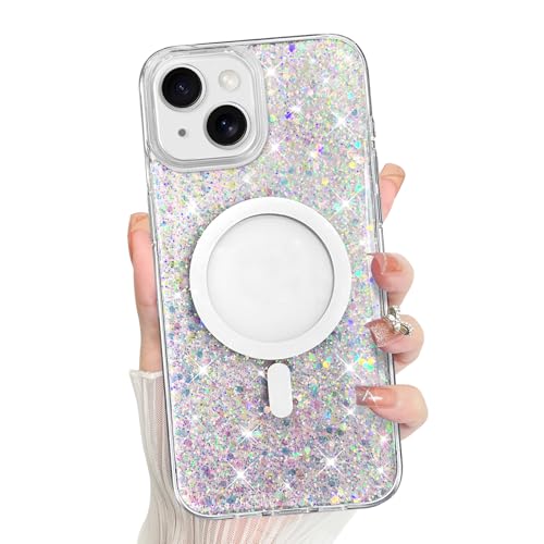 Bonoma for iPhone 15 Case Bling Glitter Crystal -Sparkly Glitter | Sparkly Back, Magnetic Support for MagSafe Shockproof, and Clear High-Duty Protection for Girls Women - color: Sparkly Glitter, size: iPhone 15