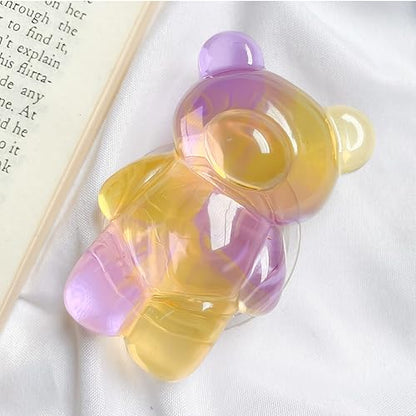 3D Gummy Bear Phone Grip – Cute Dual-Color Expandable & Collapsible Smartphone Grip for Secure One-Handed Use, Cell Phone Accessory (Yellow Purple) - color: Yellow Purple