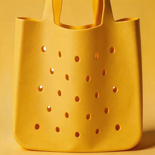 Silicone Beach Bag, Waterproof Large Tote Bag for Women, Charm Compatible Bag - color: Yellow