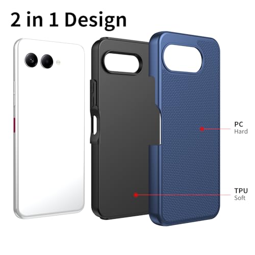 for T-Mobile REVVL 8 Phone Case with Tempered Glass Screen Protector,Dual Layer Heavy Duty Shockproof Protection Cover (Blue) - color: Blue