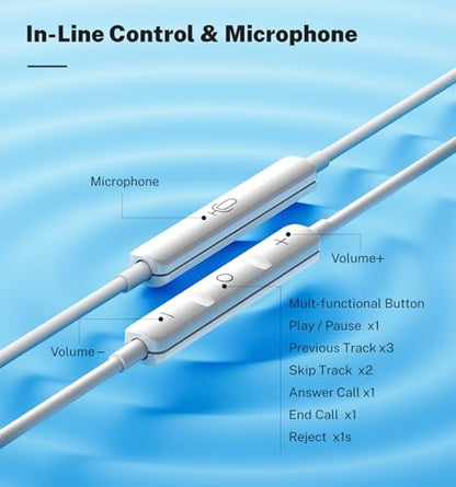 USB C Headphones Wired for iPhone 15 Pro Max 16 Pro Max 17 Plus iPad Stereo - color: White