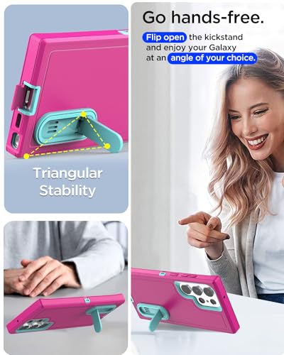 AICase for Samsung Galaxy S25 Ultra Case Built-in Stand,3 in 1 Heavy Duty Drop Protection Full Body Rugged Shockproof Military Protective Tough Durable Cover for Samsung Galaxy S25 Ultra 5G_3 - color: Hot Pink with Stand