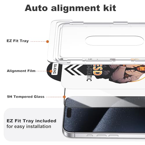Compatible with iPhone 15 Pro Max Screen Protector with Auto-Alignment Install Kit [Full Edge Coverage] Shatterproof Tempered Glass Screen Protector for iPhone 15 Pro Max 6.7" [2 Pack] - size: iPhone 15 Pro Max