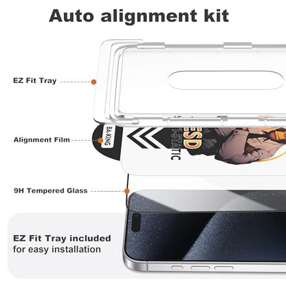 Compatible with iPhone 15 Pro Max Screen Protector with Auto-Alignment Install Kit [Full Edge Coverage] Shatterproof Tempered Glass Screen Protector for iPhone 15 Pro Max 6.7" [2 Pack] - size: iPhone 15 Pro Max