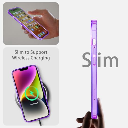 JJGoo Compatiable with iPhone 14 Case Clear, Transparent Shockproof Phone Case, Slim Anti-Scratch Hard PC Back Protective Cover Bumper, Transparent Purple - color: Transparent Purple