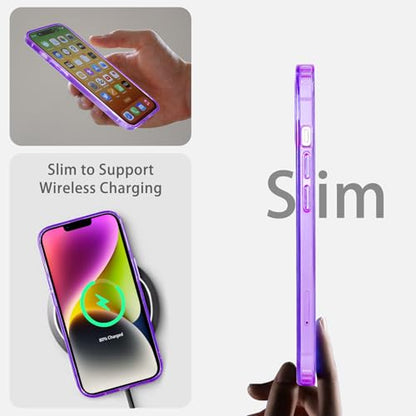 JJGoo Compatiable with iPhone 14 Case Clear, Transparent Shockproof Phone Case, Slim Anti-Scratch Hard PC Back Protective Cover Bumper, Transparent Purple - color: Transparent Purple