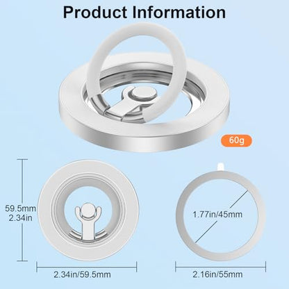 Phone Grip for MagSafe,360° Rotation Two-Sided Magnet Stand - color: White