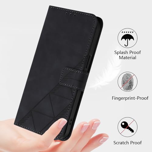 Faux Leather Flip Wallet Case for Motorola Moto G75, YBS Black | Card Slots Storage, Magnetic Closure, Hands-Free Kickstand, RFID Blocking, Precise Cutouts - color: Black