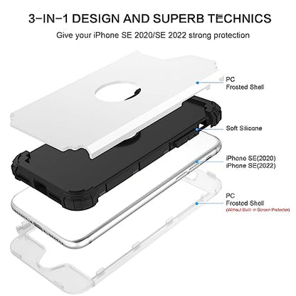 BENTOBEN for iPhone SE 2022 Phone Case and iPhone SE 2020 Case, Heavy Duty 3 in 1 Full Body Rugged Shockproof Hybrid Hard PC Soft Rubber Bumper Drop Protective Girls Women Cover, White/Black - color: Black/White