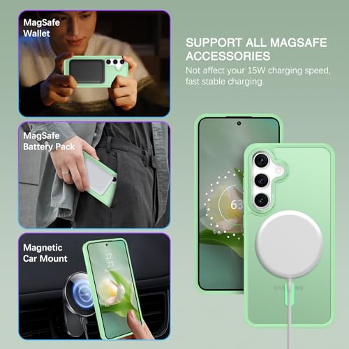 BENTOBEN Magnetic for Samsung Galaxy S24 Plus Case [Compatible with Magsafe] Translucent Matte Slim Fit Shockproof Anti-Yellow Women Men Protective Phone Cover for Galaxy S24 Plus 6.7", Matcha Green - color: Matcha Green