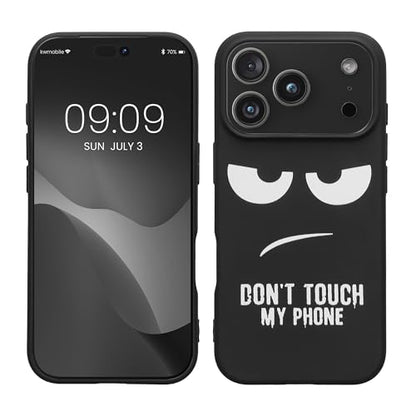 kwmobile TPU Silicone Case Compatible with Apple iPhone 17 Pro - Case Soft Cover - Don't Touch My Phone White/Black - size: iPhone 17 Pro