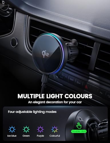 Lamicall 15W for QI2 Magsafe Car Mount Charger Vent Dashboard RGB LED 360°