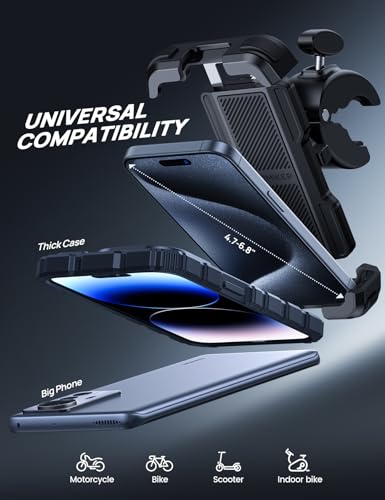 Aomiker Bike Motorcycle Phone Holder Mount - [2025 Quick Release] Bike Phone Holder Handlebar Clamp, Bicycle Scooter Phone Clip for iPhone 16 15 14 13 12 11 Pro Max Plus Mini, 4.7-6.8" Smartphone - color: Black