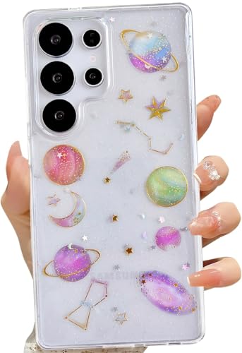 LSEEKA for Samsung Galaxy S25 Ultra Clear Case with Glitter Stars Planet Universe Design,Sparkle Bling Cute Slim Soft TPU Protective Women Girl's Phone Cover for Samsung Galaxy S25 Ultra - size: for Samsung S25 Ultra