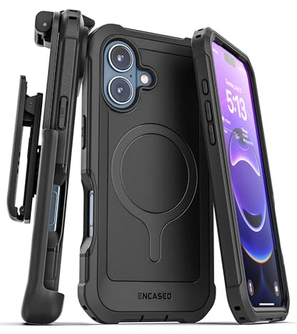 Encased for iPhone 17 Case with Belt Clip (Falcon Series) Full-Body Case with Built-in Screen Protector and Phone Holster (Compatible with MagSafe) Black - size: iPhone 17
