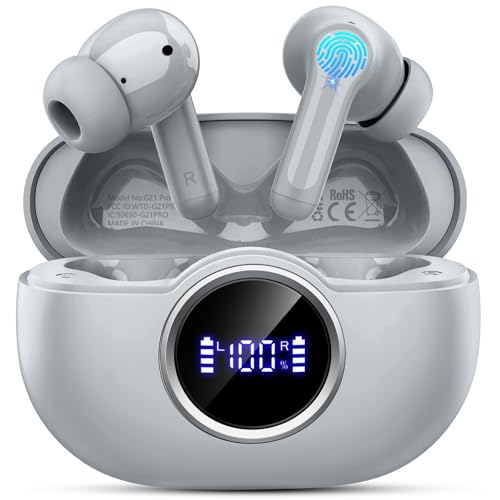 Wireless Headphones, 2026 Bass-3.0 Bluetooth 5.4 Earbuds 3D-Stereo Ear Buds, 4 ENC Noise Cancelling Mic, 40+Hrs USB-C in-Ear Earphones, IP-X7 Waterproof Sport Workout Gym for Laptop Pad Android iOS - color: Marble Gray