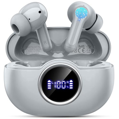 Wireless Headphones, 2026 Bass-3.0 Bluetooth 5.4 Earbuds 3D-Stereo Ear Buds, 4 ENC Noise Cancelling Mic, 40+Hrs USB-C in-Ear Earphones, IP-X7 Waterproof Sport Workout Gym for Laptop Pad Android iOS - color: Marble Gray
