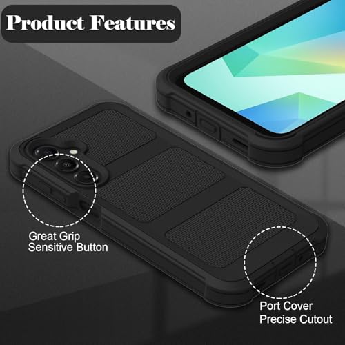 for Samsung Galaxy A16 5G Case with 2 Pack Tempered Glass Screen Protector, [Holster Series] Belt Clip Hard Tough Heavy Duty Rugged Shockproof Protective Cell Phone Case (Black) - color: Black