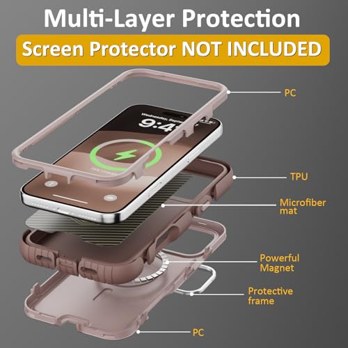 Follaroma Magnetic for iPhone 17 Pro Case with Camera Stand, Light Brown | Built-in Glass Camera Cover,Compatible with MagSafe,Heavy Duty Shockproof Protective,Military-Grade Anti-DropDual Layer Cover - color: Brown Pink, size: iPhone 17 Pro 6.3''