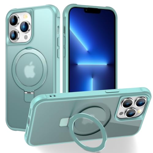 CHAOFEnG Magnetic Compatible with iPhone 13 Pro Max Case with Stand [Military Grade Drop Tested][Compatible with Magnet] Ring Translucent Slim Hard Back Soft Edge, Teal Green - color: Teal Green, size: iPhone 13 Pro Max