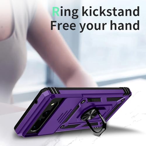 Vinve for Google Pixel 6 Pro Case with Slide Lens Cover, Military Grade Drop Protection, Magnetic Rotated Ring Holder Kickstand Phone Case (Deep Purple) - color: Deep Purple