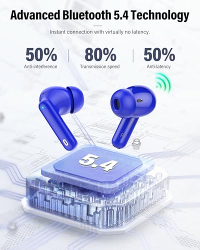 Wireless Earbuds, Bluetooth 5.4 Headphones Bass Stereo/Clear Calls, Blue - color: Blue