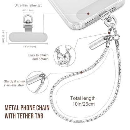 Dadanism Phone Wrist Strap Metal Phone Chain Wristlet Strap, Silver - color: Silver, size: 26 cm