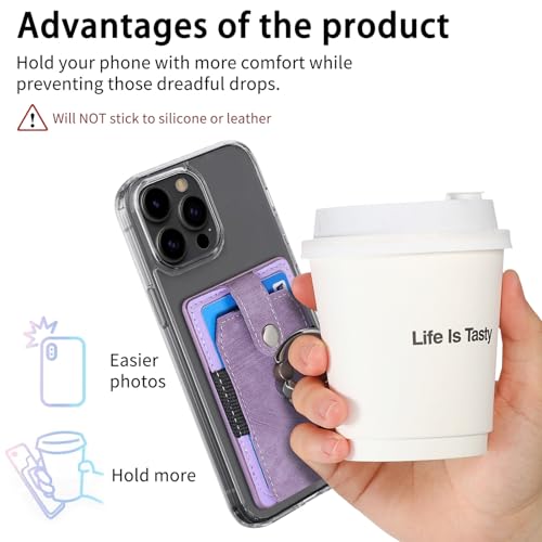 Card Holder for Phone Case, Ring Stand Stick on Phone Wallet - color: Purple