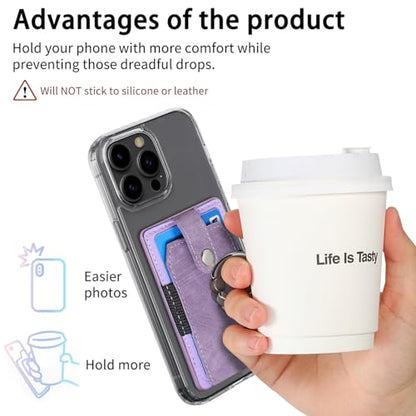 Card Holder for Phone Case, Ring Stand Stick on Phone Wallet - color: Purple