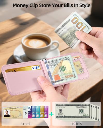 for MagSafe Wallet with Money Clip, ID Window & 8 Card Holder | Stronger Magnetic Wallet for iPhone 17/16/15/14/13/12 Series, RFID Blocking, for iPhone Wallet with Adjustable Stand - color: Soft Blush Pink