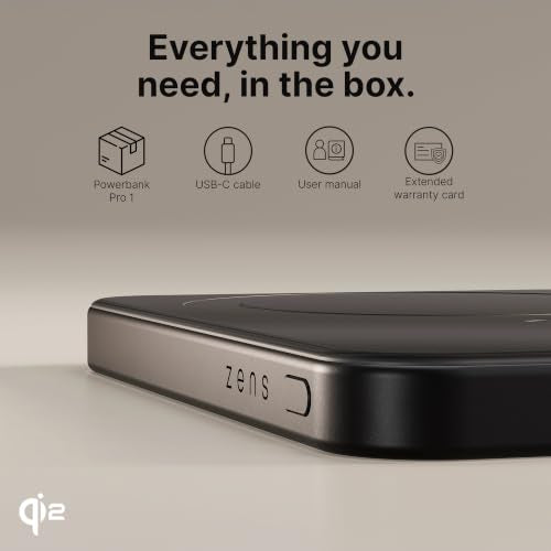 ZENS Magnetic Power Bank 10000mAh, MagSafe Battery Pack Qi2 15W Wireless Charger + 20W USB-C Slim Aluminium Portable Charger for iPhone Air/17/16/15/14/13/12 & AirPods, 12in Cable, Black - color: Black