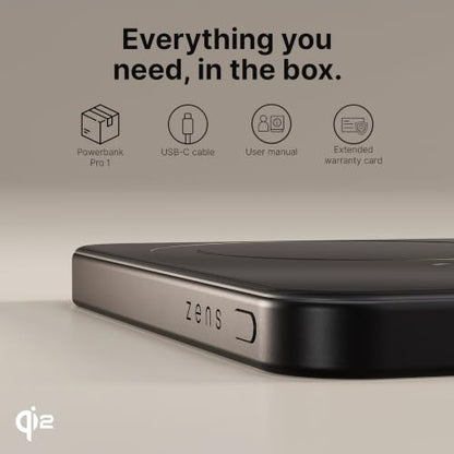 ZENS Magnetic Power Bank 10000mAh, MagSafe Battery Pack Qi2 15W Wireless Charger + 20W USB-C Slim Aluminium Portable Charger for iPhone Air/17/16/15/14/13/12 & AirPods, 12in Cable, Black - color: Black