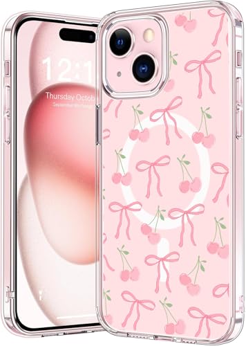 Magenetic Bow Case Compatible with Magsafe for iPhone 11, Clear Phone Cover with Cute Cherry Pattern Soft TPU Hard Back Shockproof Protective Case for iPhone 11 - size: for iPhone 11