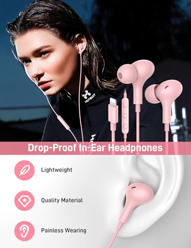 iMangoo for Apple MFi-Certified Soft Headphones for Lightning Wired Earbuds - color: Pink