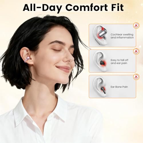 Clip On Ear Headphones, Open Ear Earbuds Wireless Bluetooth 5.4, Clip On Earbuds with LCD Touchscreen, Lightweight Comfort Open Ear Headphones for Pad Tablet Laptop Android/iOS Phones (Pink) - color: Pink