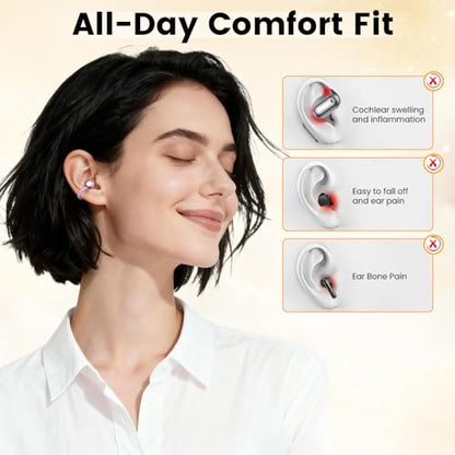 Clip On Ear Headphones, Open Ear Earbuds Wireless Bluetooth 5.4, Clip On Earbuds with LCD Touchscreen, Lightweight Comfort Open Ear Headphones for Pad Tablet Laptop Android/iOS Phones (Pink) - color: Pink