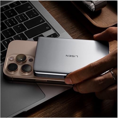 LISEN 0.5‘’ Ultra Slim MagSafe Portable Charger,10000mAh Wireless Card Slim MagSafe Battery Pack iPhone 17 Air Accessories,Magnetic Power Bank for iPhone 17 Pro Max Plus Air/16/15/14/13/12，GlacierGray - color: Glacier Gray