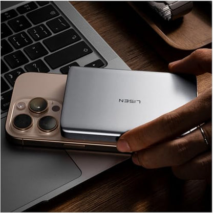 LISEN 0.5‘’ Ultra Slim MagSafe Portable Charger,10000mAh Wireless Card Slim MagSafe Battery Pack iPhone 17 Air Accessories,Magnetic Power Bank for iPhone 17 Pro Max Plus Air/16/15/14/13/12，GlacierGray - color: Glacier Gray