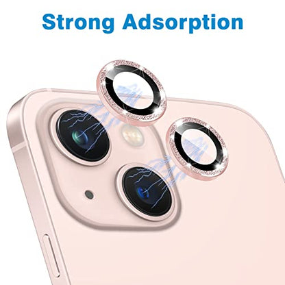 for iPhone 13 Mini & iPhone 13 Camera Lens Protector, Bling Glitter 9H Tempered Glass Camera Cover Anti Scratch Shockproof Screen Protector Individual Ring - 2Pcs Glitter Pink - color: Pink Glitter