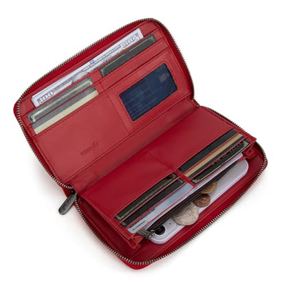 Wrangler Womens Wallet Wristlet Long Purse Designer Clutch Large Capacity Credit Card Holder for Women - color: A-Red