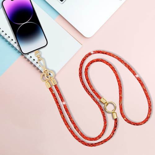 Phone Lanyard Crystal Phone Strap Crossbody, Red - color: Red